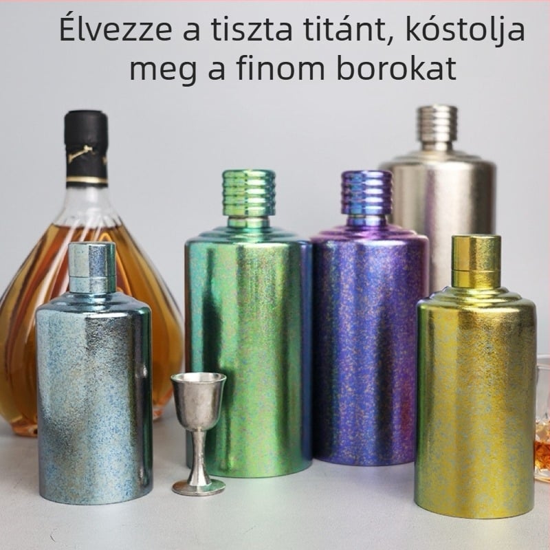 Tiszta titániumból készült borosüveg, kültéri hordozható, könnyű, zárt, 1 kg