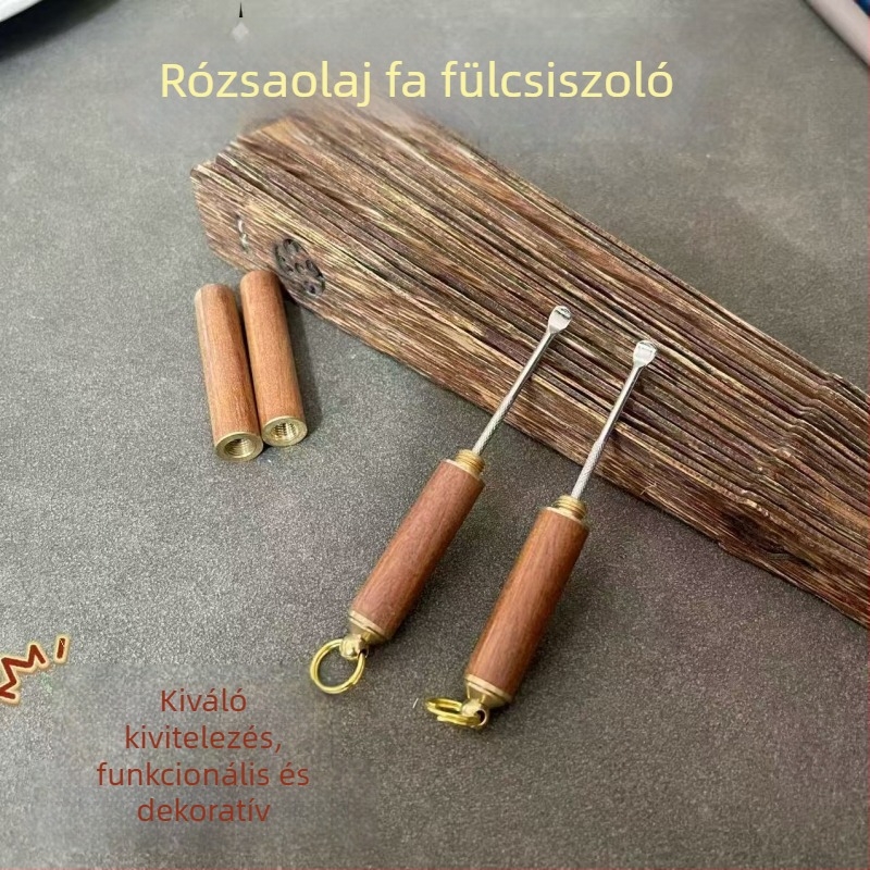 Hordozható rózsafa fülkanál, spirál alakú fültisztító eszköz, fülzsírt eltávolító eszköz