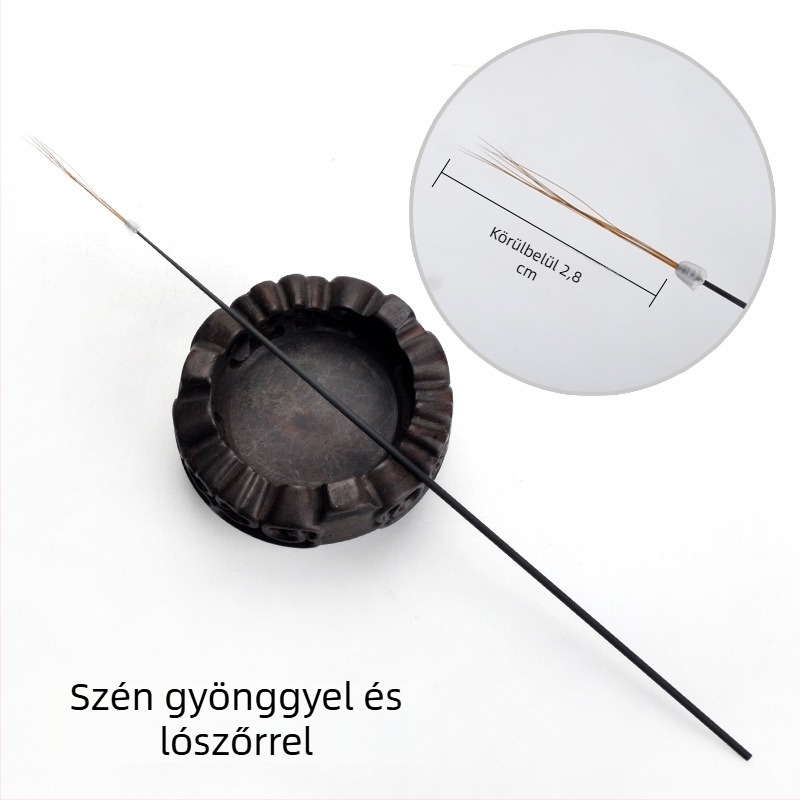 Professzionális fültisztító eszköz karbon fogantyúval, csúszásmentes fogás, fülkanál, libatollból készült rúd és lófarok