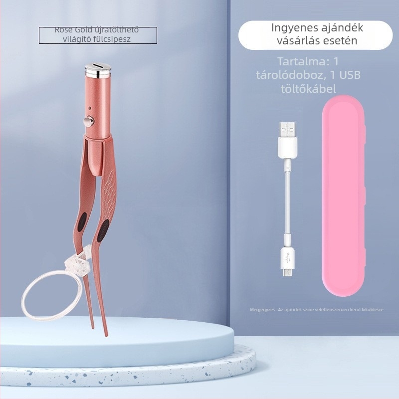 USB újratölthető fül-tisztító készlet világító fülkanállal és cerumen-tűvel – vizuális fül tisztító eszköz