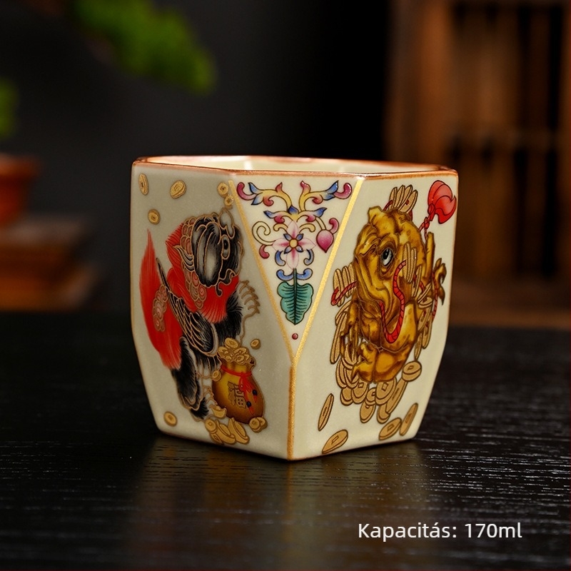Ru Kiln nyolcszögletű teáscsésze crackle glazúrral, kóstoló teáscsésze, személyes emlékcsésze