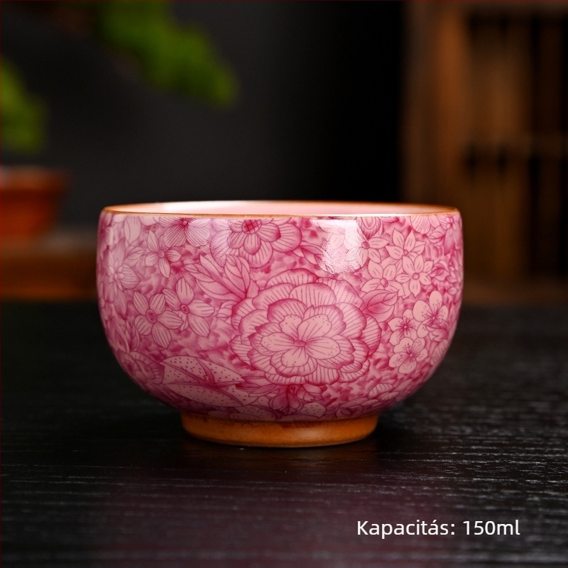 Ru Kiln nyolcszögletű teáscsésze crackle glazúrral, kóstoló teáscsésze, személyes emlékcsésze