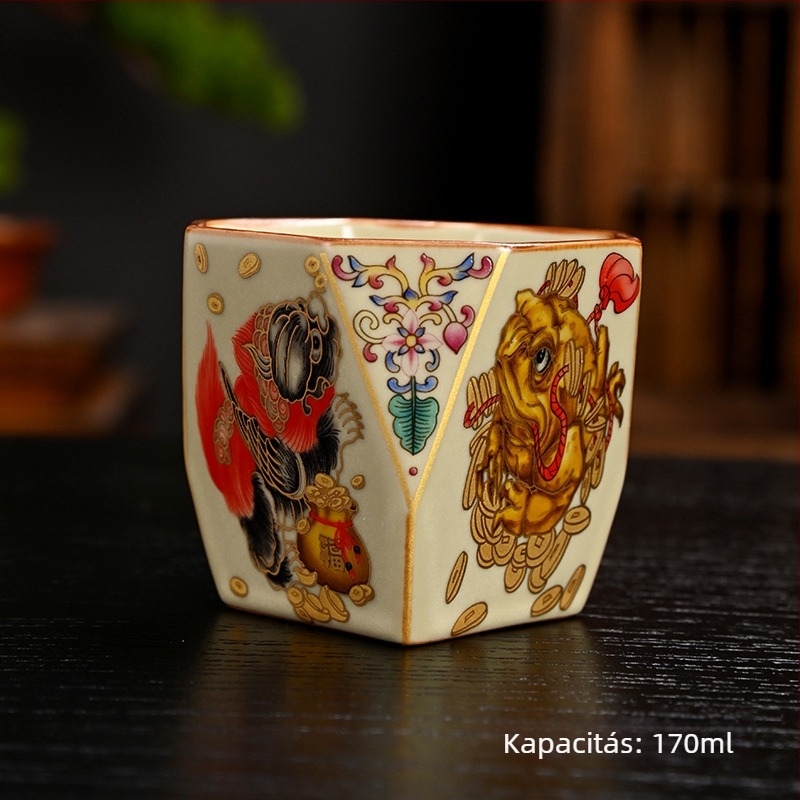 Ru Kiln nyolcszögletű teáscsésze crackle glazúrral, kóstoló teáscsésze, személyes emlékcsésze
