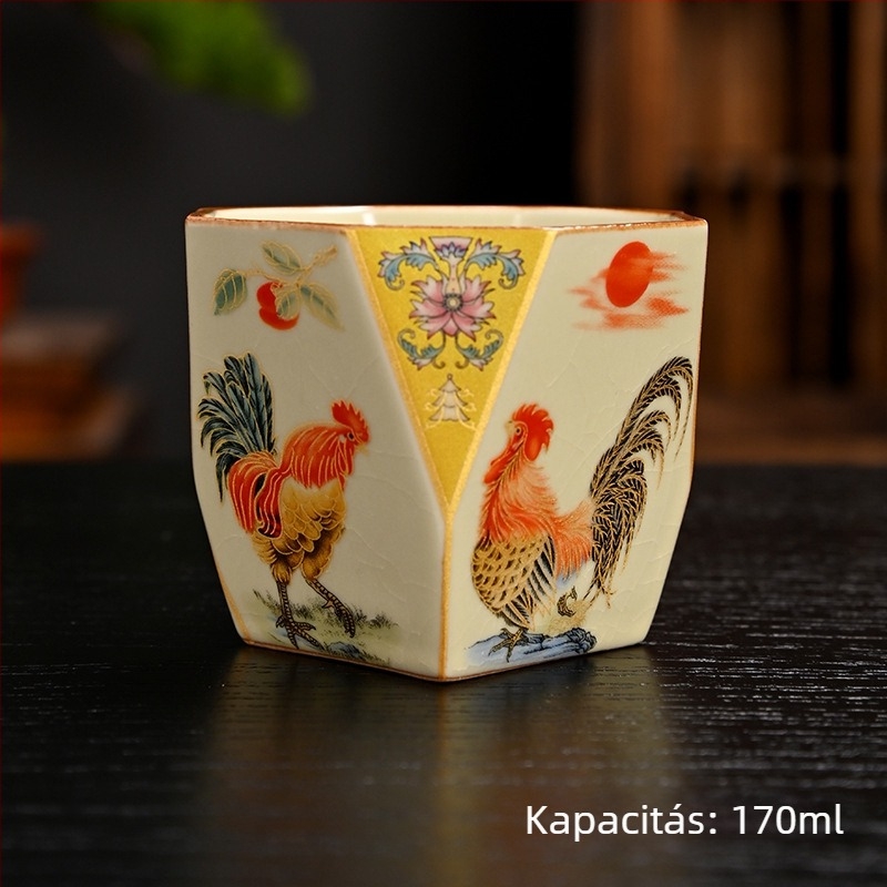 Ru Kiln nyolcszögletű teáscsésze crackle glazúrral, kóstoló teáscsésze, személyes emlékcsésze
