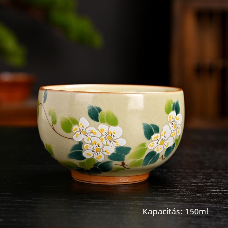Ru Kiln nyolcszögletű teáscsésze crackle glazúrral, kóstoló teáscsésze, személyes emlékcsésze