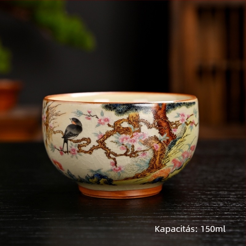 Ru Kiln nyolcszögletű teáscsésze crackle glazúrral, kóstoló teáscsésze, személyes emlékcsésze