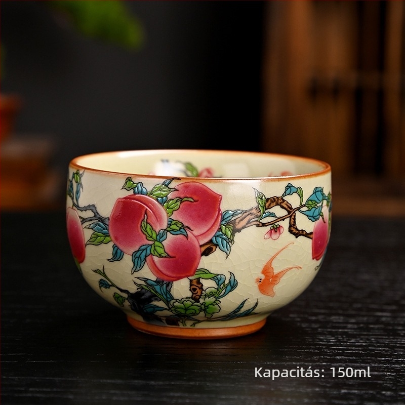 Ru Kiln nyolcszögletű teáscsésze crackle glazúrral, kóstoló teáscsésze, személyes emlékcsésze