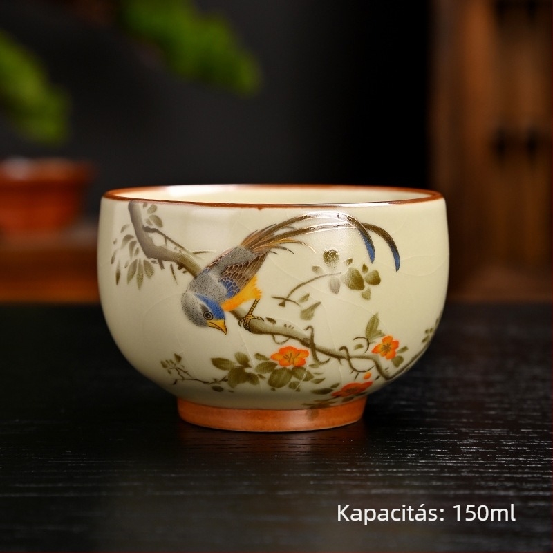 Ru Kiln nyolcszögletű teáscsésze crackle glazúrral, kóstoló teáscsésze, személyes emlékcsésze