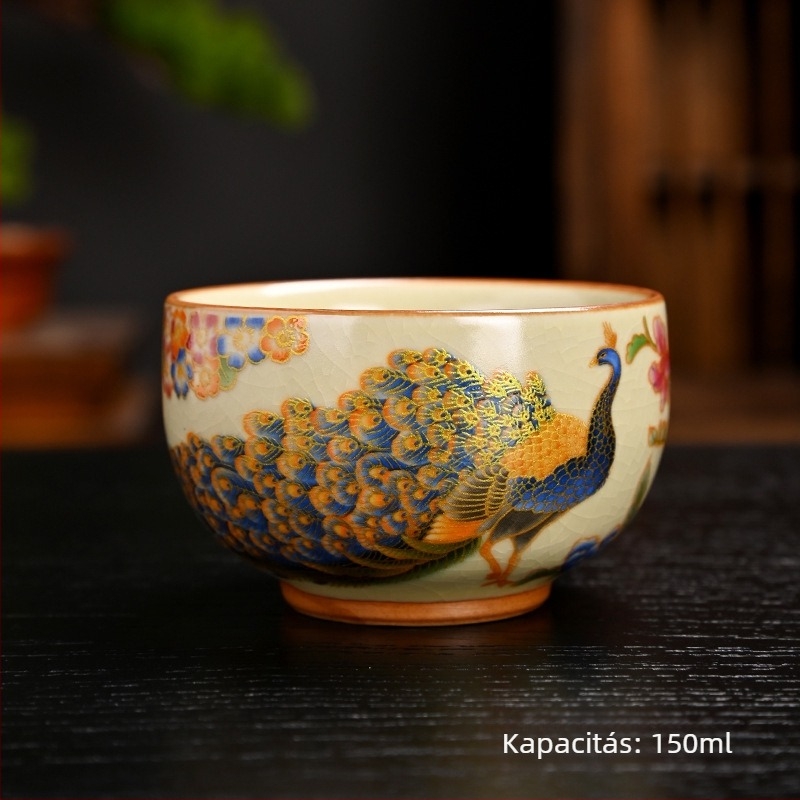 Ru Kiln nyolcszögletű teáscsésze crackle glazúrral, kóstoló teáscsésze, személyes emlékcsésze