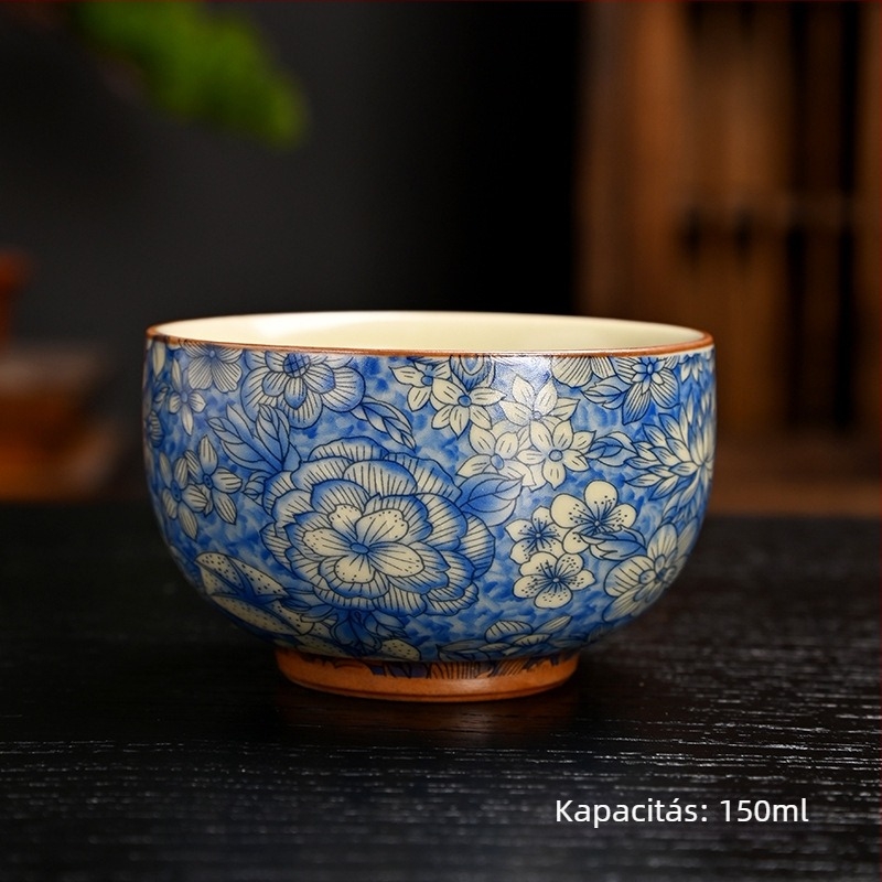 Ru Kiln nyolcszögletű teáscsésze crackle glazúrral, kóstoló teáscsésze, személyes emlékcsésze