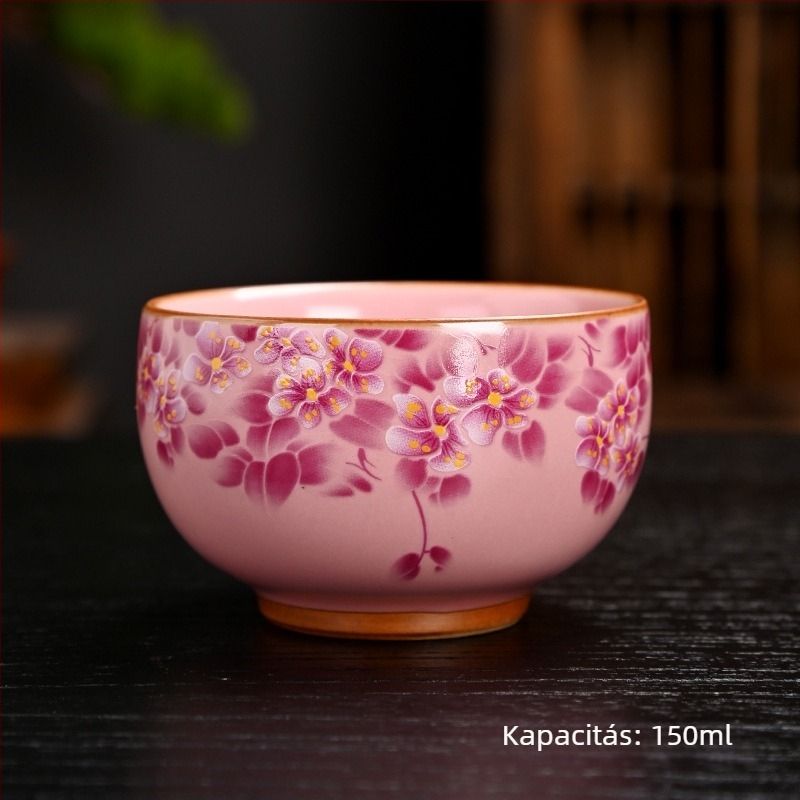 Ru Kiln nyolcszögletű teáscsésze crackle glazúrral, kóstoló teáscsésze, személyes emlékcsésze