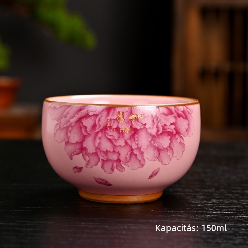 Ru Kiln nyolcszögletű teáscsésze crackle glazúrral, kóstoló teáscsésze, személyes emlékcsésze