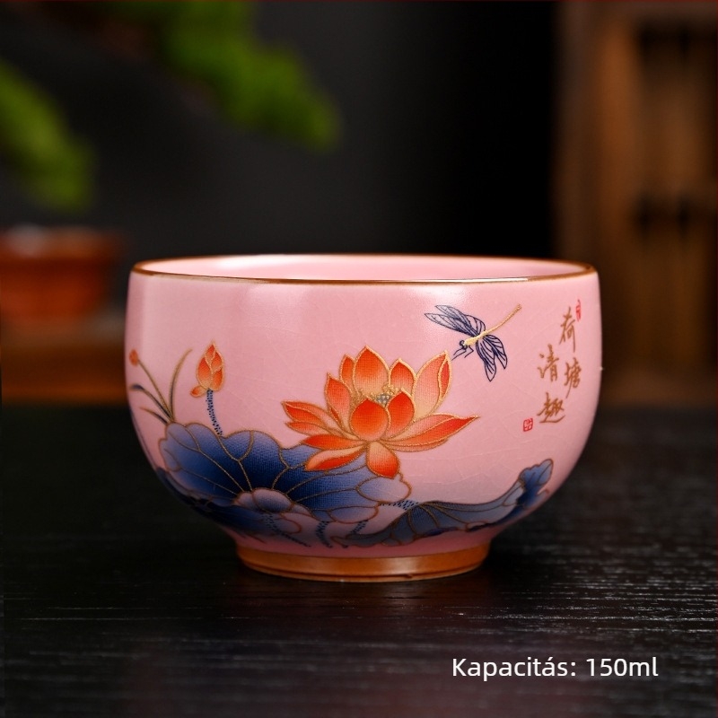 Ru Kiln nyolcszögletű teáscsésze crackle glazúrral, kóstoló teáscsésze, személyes emlékcsésze