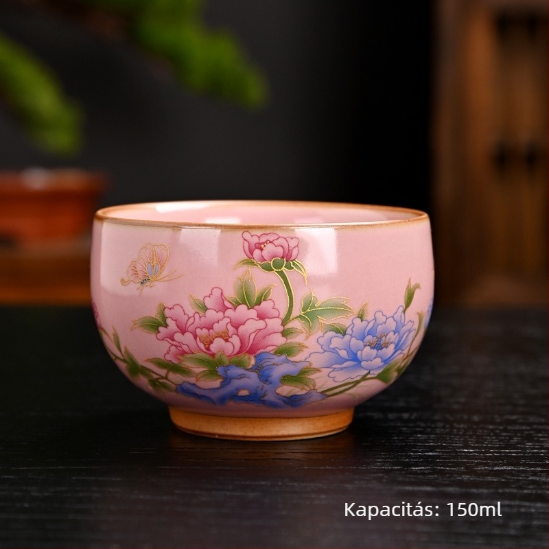 Ru Kiln nyolcszögletű teáscsésze crackle glazúrral, kóstoló teáscsésze, személyes emlékcsésze