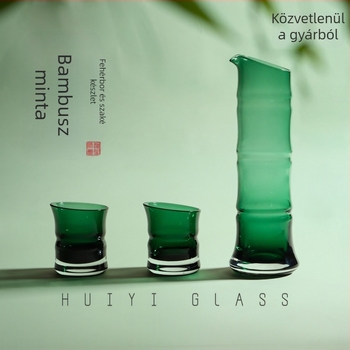 Kínai stílusú bambusz mintás szaké- és tea készlet kristályüveggel, elegáns otthoni használatra
