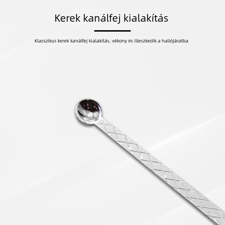 Rozsdamentes acél fültisztító kanál, masszív régi stílusú dizájn, tégelyben