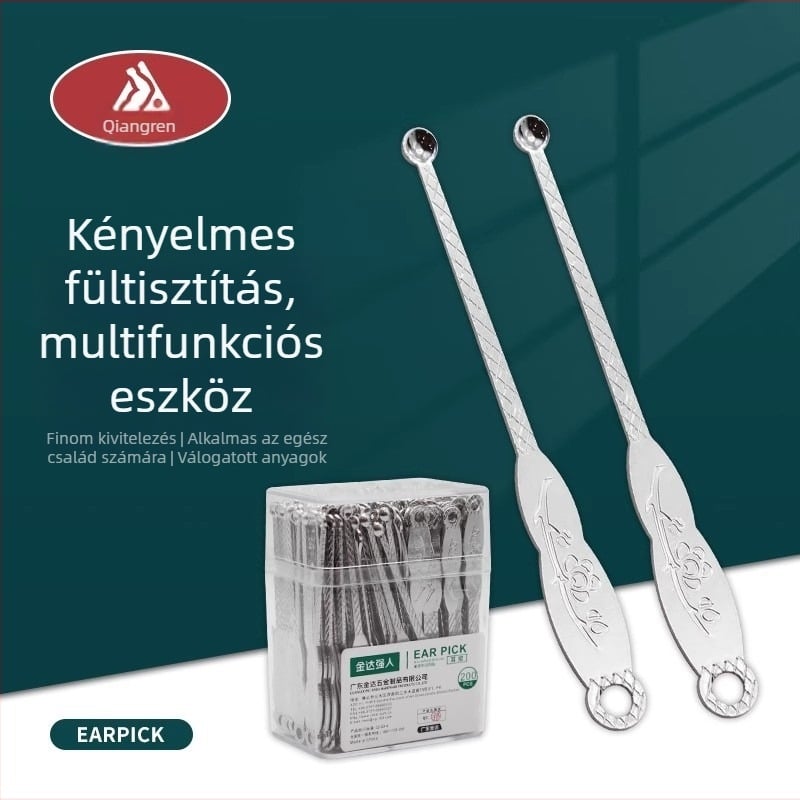Rozsdamentes acél fültisztító kanál, masszív régi stílusú dizájn, tégelyben