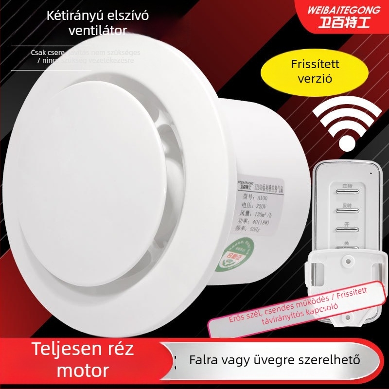 Fürdőszoba szellőztető, csendes kétirányú ventilátor, fal- és ablak típus, otthoni használatra, konyha, távirányító