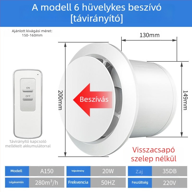 Fürdőszoba szellőztető, csendes kétirányú ventilátor, fal- és ablak típus, otthoni használatra, konyha, távirányító