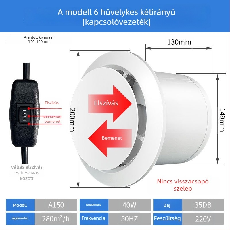 Fürdőszoba szellőztető, csendes kétirányú ventilátor, fal- és ablak típus, otthoni használatra, konyha, távirányító