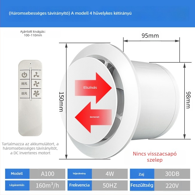 Fürdőszoba szellőztető, csendes kétirányú ventilátor, fal- és ablak típus, otthoni használatra, konyha, távirányító