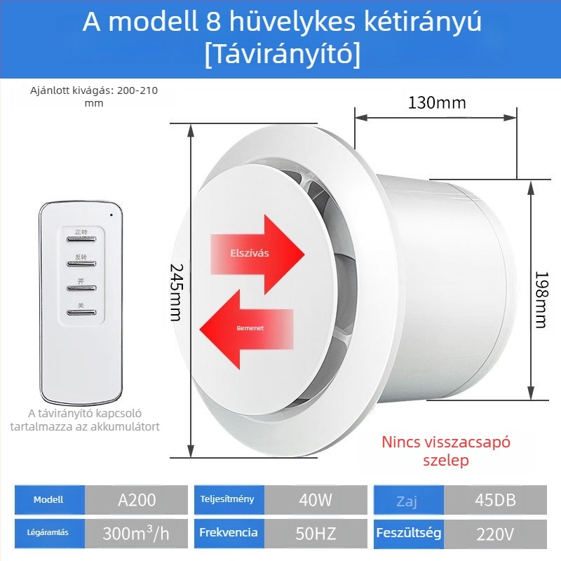 Fürdőszoba szellőztető, csendes kétirányú ventilátor, fal- és ablak típus, otthoni használatra, konyha, távirányító