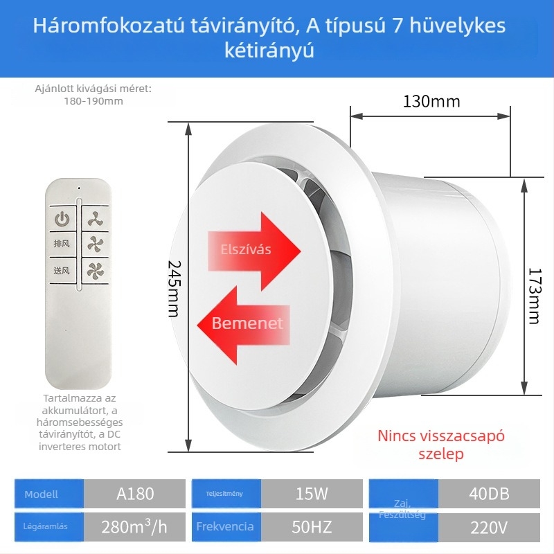 Fürdőszoba szellőztető, csendes kétirányú ventilátor, fal- és ablak típus, otthoni használatra, konyha, távirányító