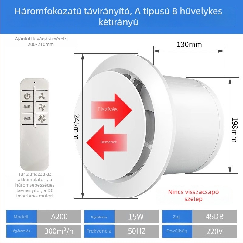 Fürdőszoba szellőztető, csendes kétirányú ventilátor, fal- és ablak típus, otthoni használatra, konyha, távirányító
