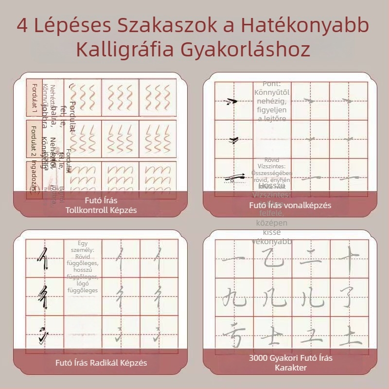 Félkurtív íráshoz gyakorlókönyv felnőtteknek és diákoknak: tollkontroll edzés, vonások sorrendje