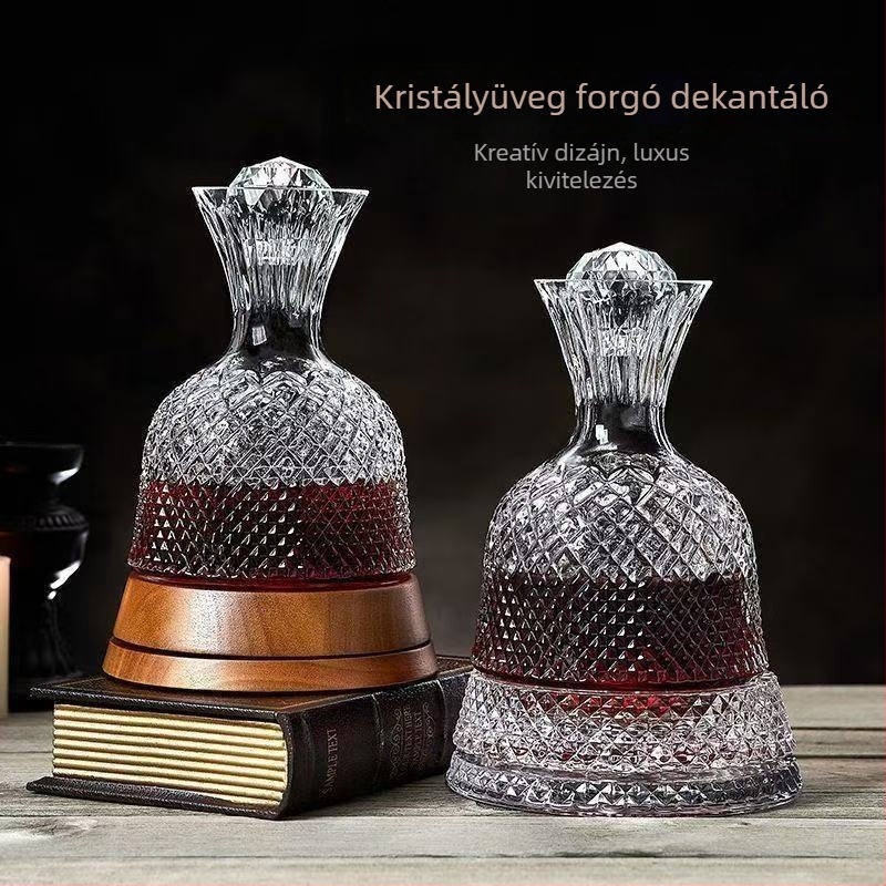 Forgatható kristály dekanter vörösborhoz, luxus otthoni használatra, 1000 ml vagy nagyobb
