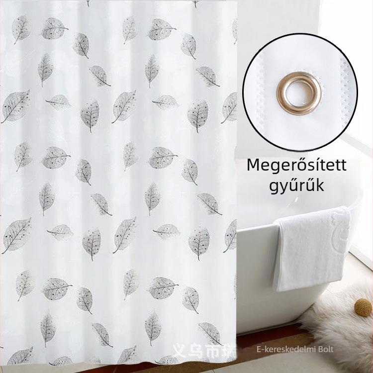 PEVA zuhanyfüggöny levél mintázattal, vízálló és penészmentes, fürdőszobai elválasztó függöny