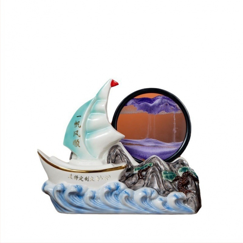 Jingdezhen zománcozott kerámia borosüveg Smooth Sailing mintával, 2.5 kg, ajándékdoboz, otthoni dekoráció.