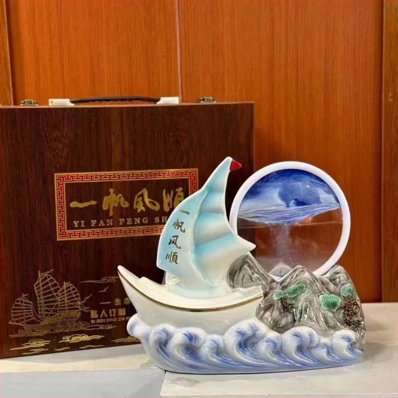 Jingdezhen zománcozott kerámia borosüveg Smooth Sailing mintával, 2.5 kg, ajándékdoboz, otthoni dekoráció.