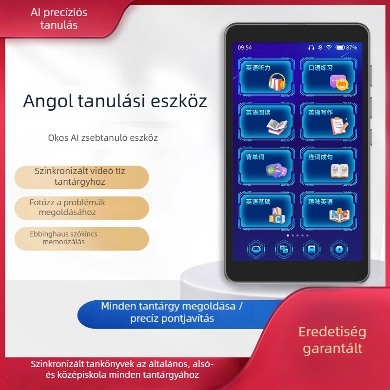 Ötödik generációs AI zseb‑tanuló eszköz angol nyelv tanulásához ismétlő és hallgatásos lejátszás funkcióval, diák tablet