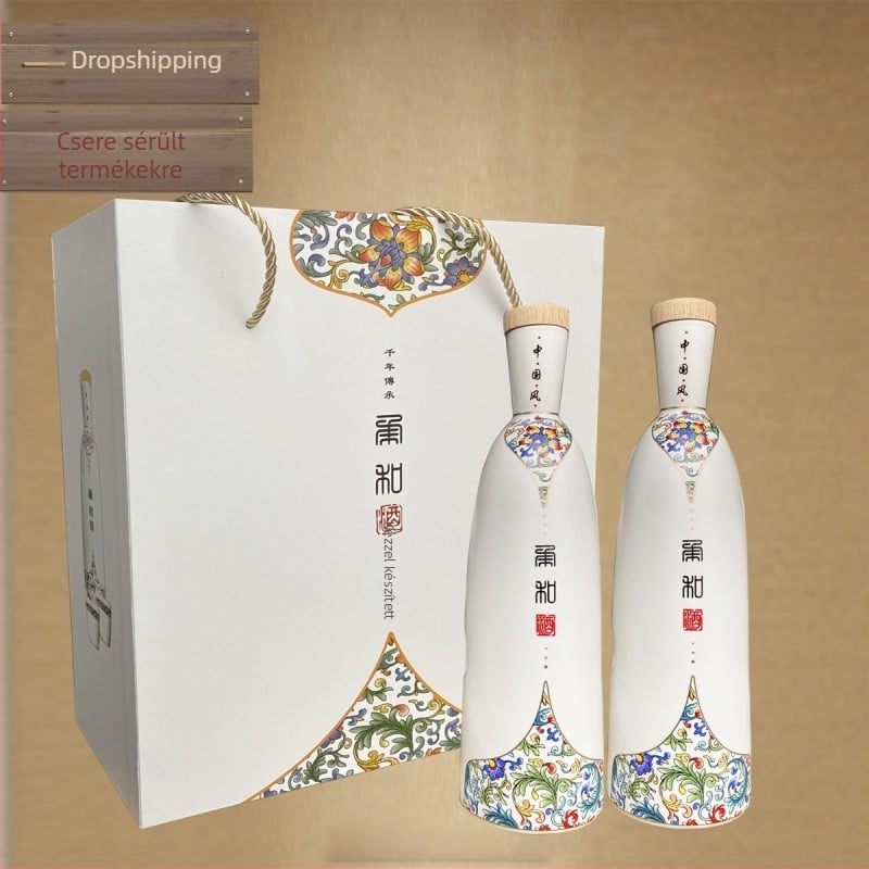 Jingdezhen kerámia italos üveg, 0,5 kg, prémium minőség, japán stílusú italkészlet ajándékdobozban