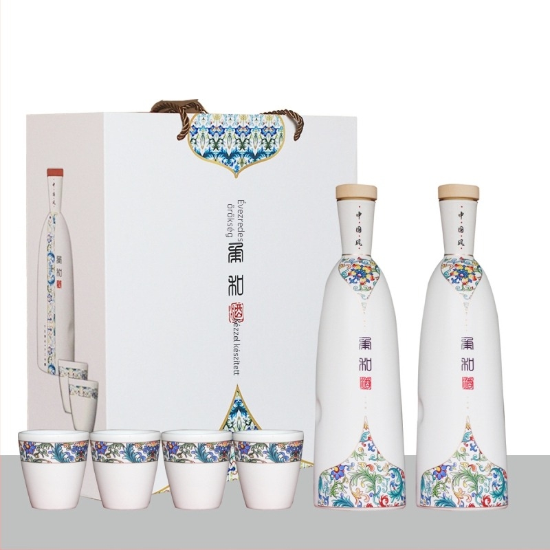 Jingdezhen kerámia italos üveg, 0,5 kg, prémium minőség, japán stílusú italkészlet ajándékdobozban