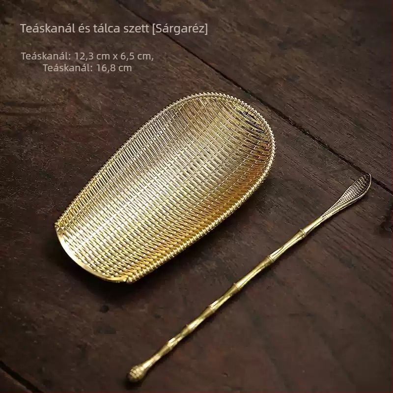 Sárgaréz teáskészlet bambusz szűrővel, teáskanállal, osztóval és melegítővel