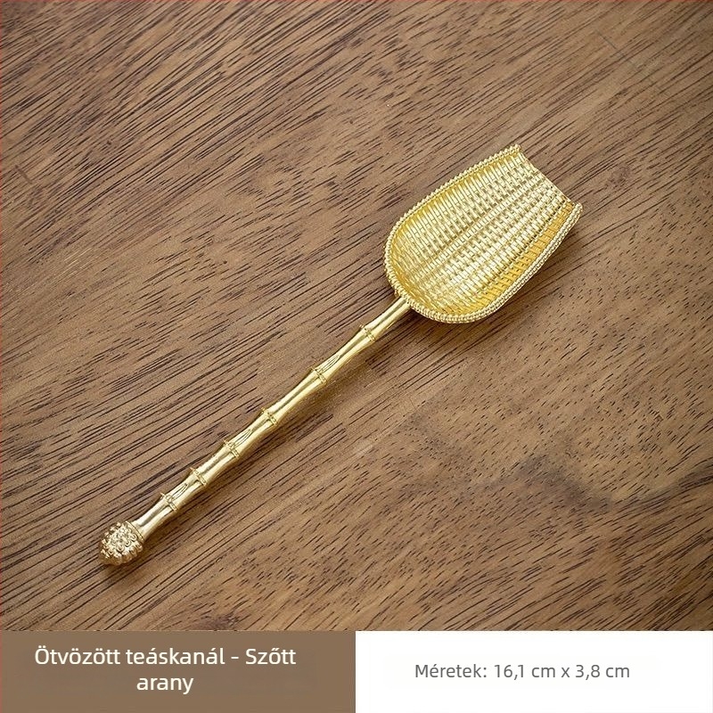 Sárgaréz teáskészlet bambusz szűrővel, teáskanállal, osztóval és melegítővel