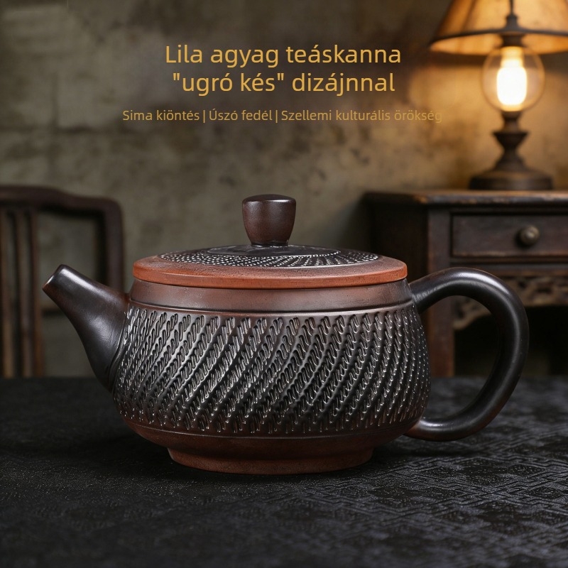 Lila agyag teáskanna Knife-pattern mintázattal, nagy kapacitás, Fengming stílus