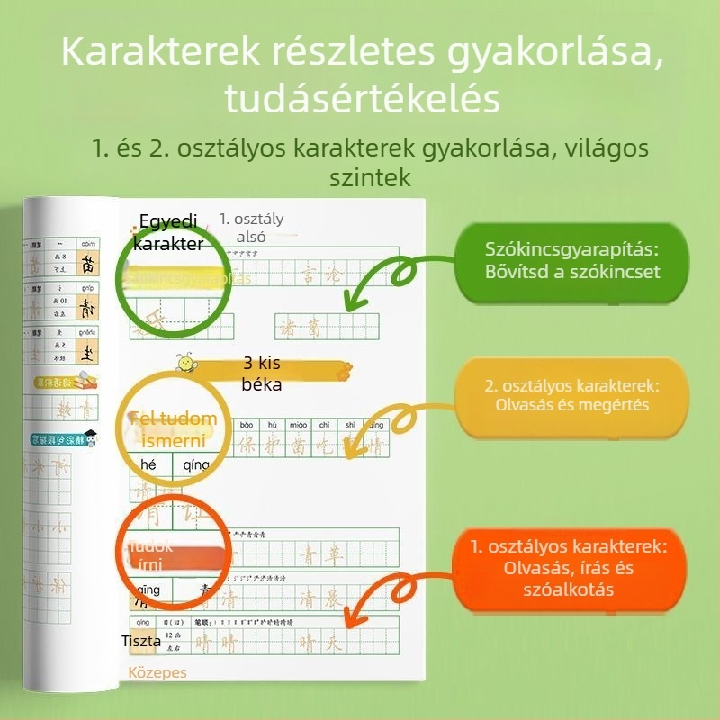 Kínai írásgyakorló szinkronizált füzet általános iskolába, 1–6. osztály, második félév.