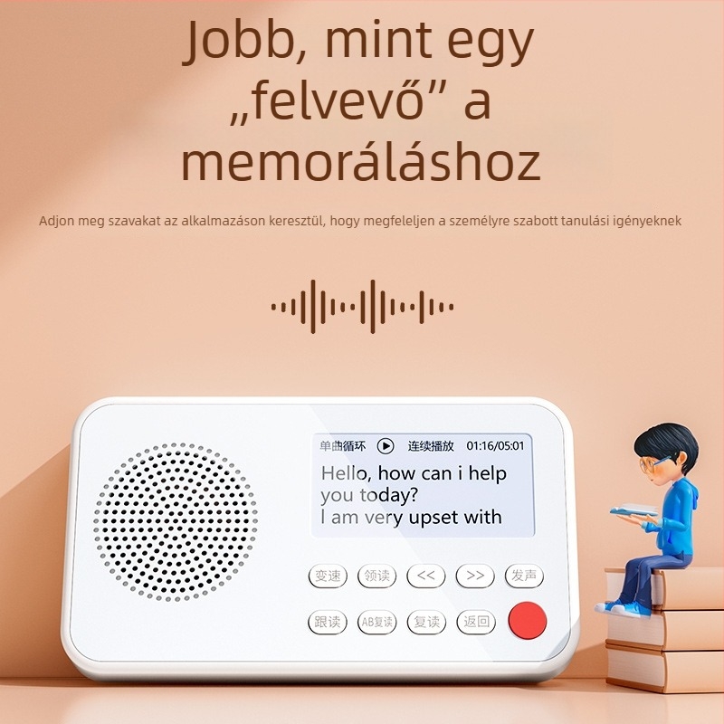 Famous School Hall angol nyelvtanulási eszköz hallgatáshoz, szinkronban a tankönyvekkel, hordozható MP3 felvevő és lejátszó, modell K15