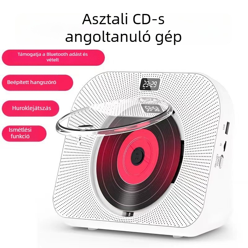 Hordozható CD-lejátszó Bluetooth-hangfallal, angol CD-ismétlő és magzati nevelési eszköz