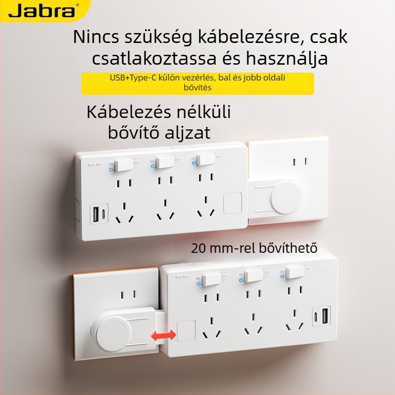 USB falra szerelhető bővítődugó több aljzattal, többfunkciós hosszabbító