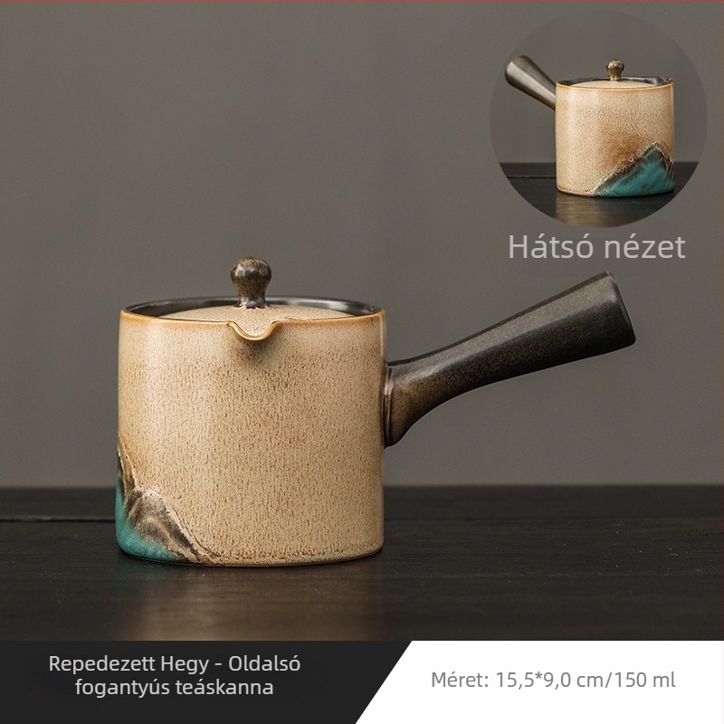 Kiln-glazúrral bevont oldalsó fogantyús kerámia Gongfu tea készlet, egy kanna, otthoni használatra, égési sérülések elleni védelem