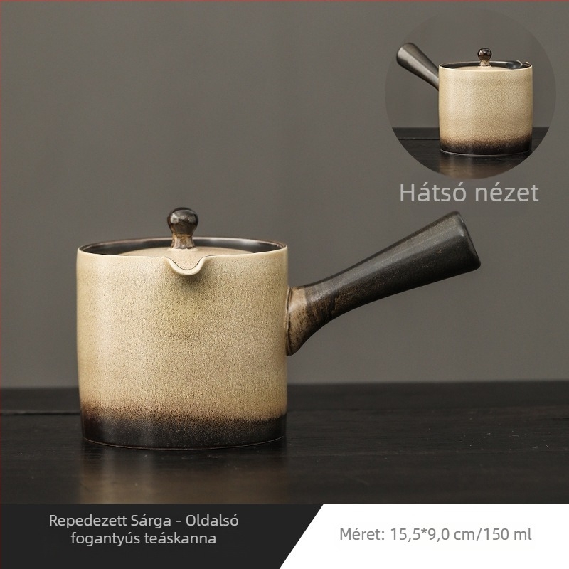 Kiln-glazúrral bevont oldalsó fogantyús kerámia Gongfu tea készlet, egy kanna, otthoni használatra, égési sérülések elleni védelem