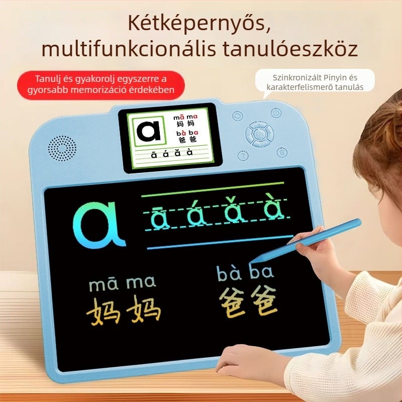 Gyerekeknek szóló többfunkciós tanuló készülék: írás- és rajztábla, pinyin tanulás, angol alapok, firkálás és matematikai gyakorlat