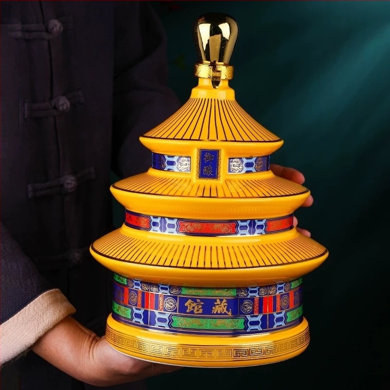 2,5 kg Jingdezhen kerámia borosüveg, Ég Templomának imádkozó terme, zárt üres borosüveg palotastílusú ajándékdoboza