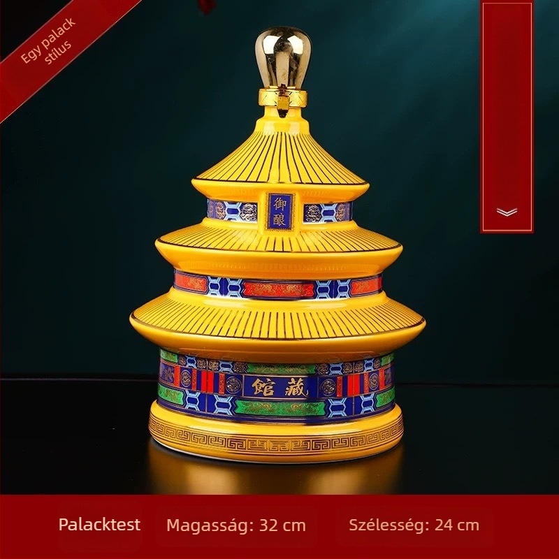 2,5 kg Jingdezhen kerámia borosüveg, Ég Templomának imádkozó terme, zárt üres borosüveg palotastílusú ajándékdoboza