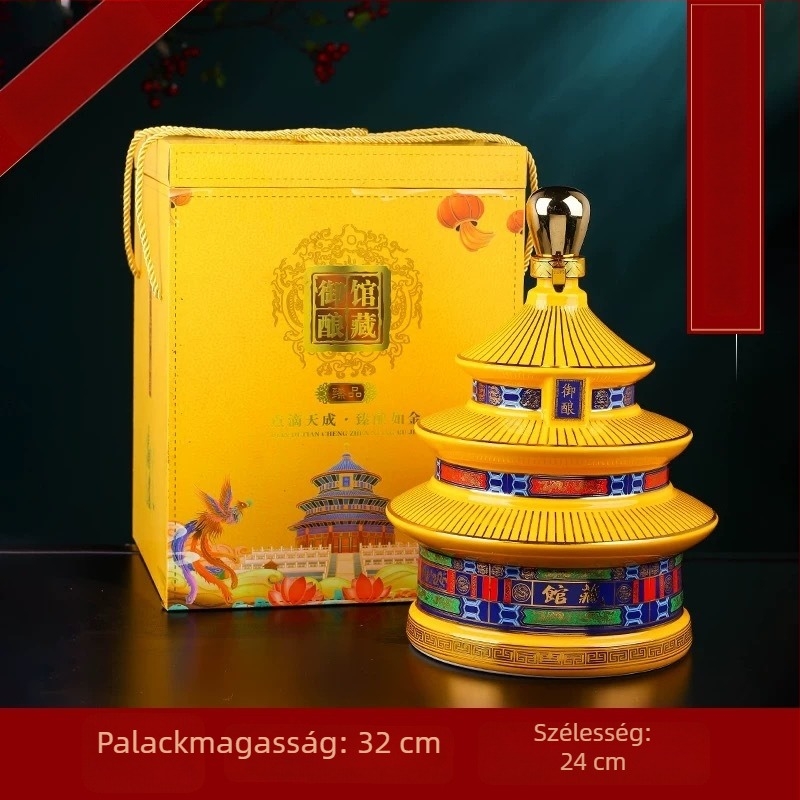 2,5 kg Jingdezhen kerámia borosüveg, Ég Templomának imádkozó terme, zárt üres borosüveg palotastílusú ajándékdoboza