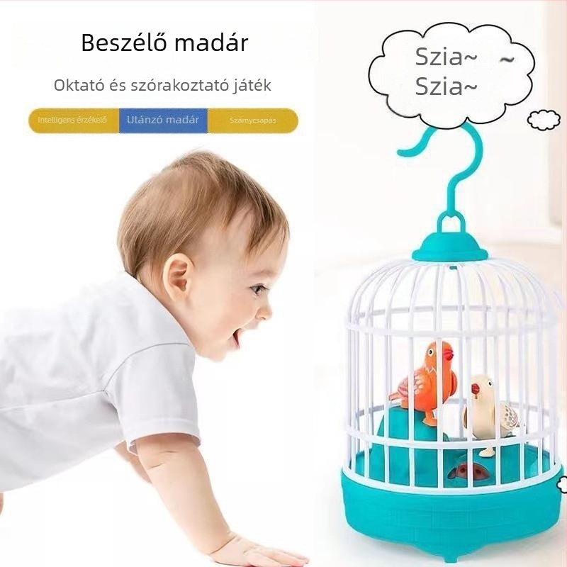 Gyerekeknek szóló újratölthető, hang- és fényvezérlésű, valósághű madárketrec, hang- és fény visszajátszással